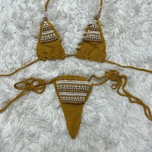 Tiny Beaded Crochet Micro Bikini - Mustard
